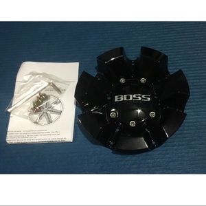BOSS MOTORSPORTS GLOSS BLACK CENTER CAP ACC3238-02 W/SCREWS NEW!!!